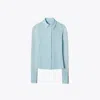 Tory Burch Sheer Long-sleeve Shirt In Frozen Blue