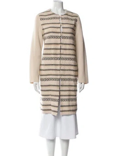Pre-owned Tory Burch Wool Striped Coat In Neutral