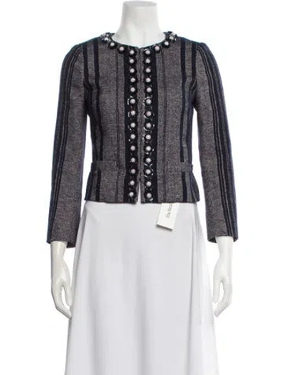 Pre-owned Tory Burch Wool Striped Jacket In Blue