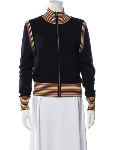 Pre-owned Tory Burch Wool Striped Jacket In Blue