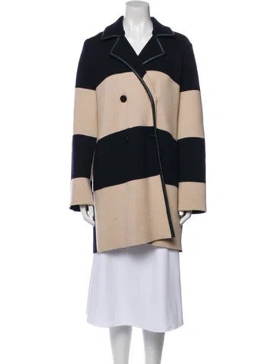 Pre-owned Tory Burch Wool Striped Peacoat In Neutral