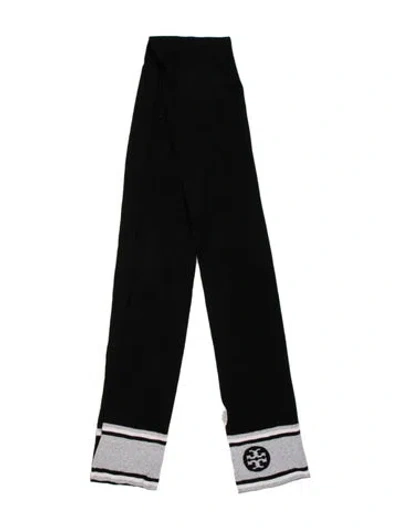 Pre-owned Tory Burch Wool Striped Scarf In Black