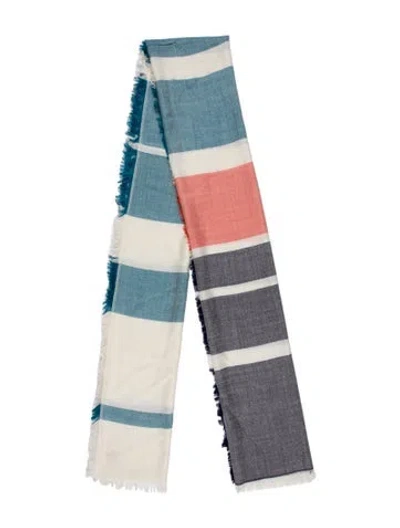 Pre-owned Tory Burch Wool Striped Scarf In Blue