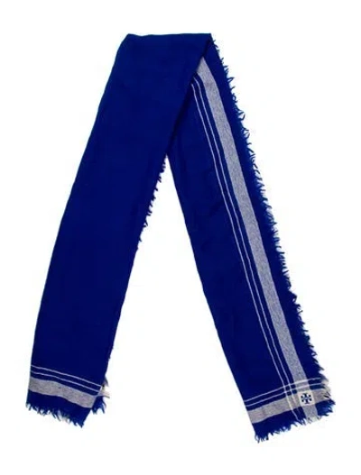 Pre-owned Tory Burch Wool Striped Scarf In Blue