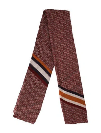 Pre-owned Tory Burch Wool Striped Scarf In Red