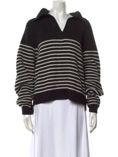 Pre-owned Tory Burch Wool Striped Sweater In Black