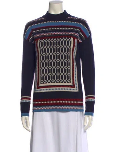 Pre-owned Tory Burch Wool Striped Sweater In Blue