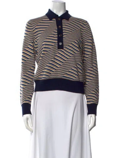 Pre-owned Tory Burch Wool Striped Sweater In Blue