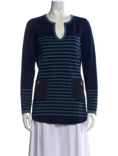 Pre-owned Tory Burch Wool Striped Sweater In Blue