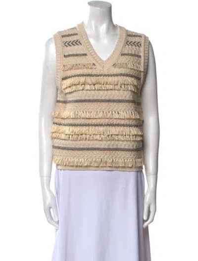 Pre-owned Tory Burch Wool Striped Sweater In Neutral