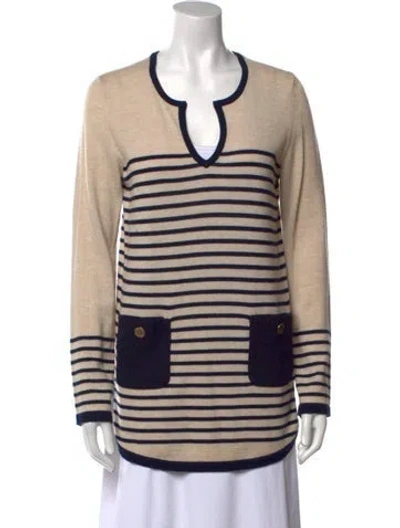 Pre-owned Tory Burch Wool Striped Sweater In Neutral