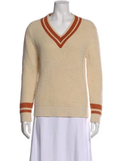 Pre-owned Tory Burch Wool Striped Sweater In Neutral