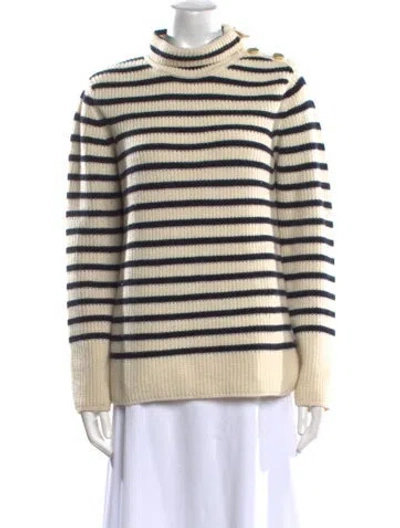 Pre-owned Tory Burch Wool Striped Sweater In White