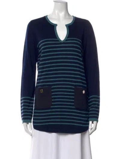 Pre-owned Tory Burch Wool Striped Top In Blue
