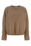 Tory Burch Wool Crew Neck Cropped Sweater Embroidered In Beige