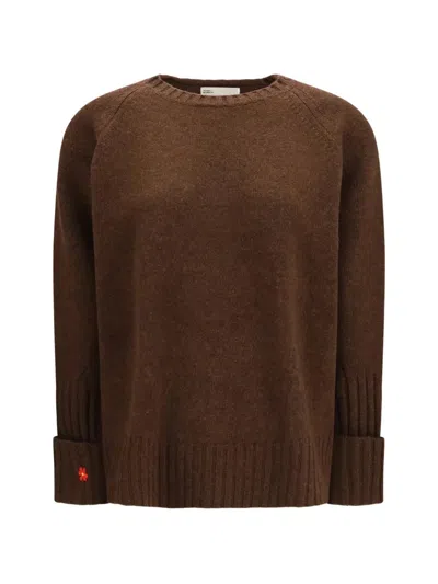 Tory Burch Merino Wool With Embroidered Cuff Sweater In Brown