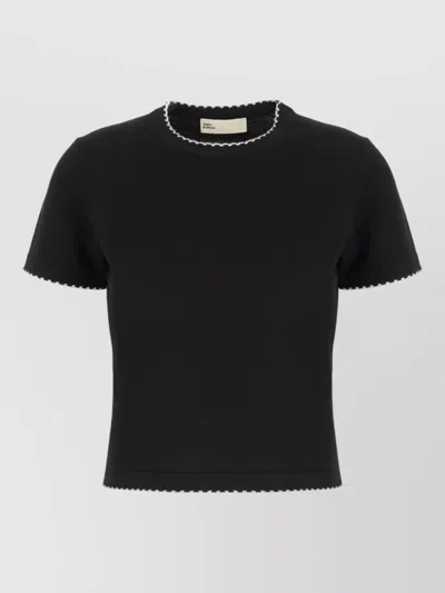Tory Burch Wool Sweater Contrast Trim Cropped Short Sleeves In Black