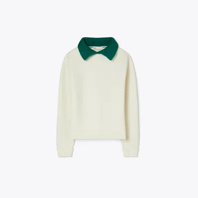 Tory Burch Collared Wool Sweater In White