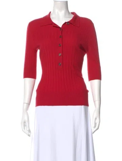 Pre-owned Tory Burch Wool Three-quarter Sleeve Polo In Red