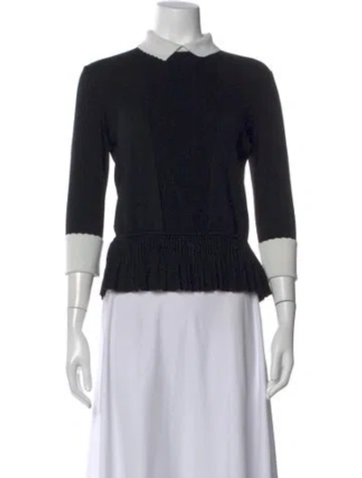 Pre-owned Tory Burch Wool Three-quarter Sleeve Top In Black