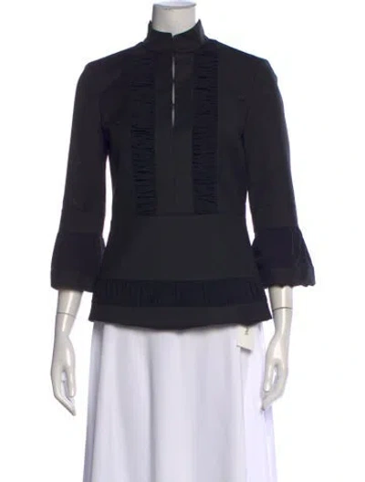 Pre-owned Tory Burch Wool Three-quarter Sleeve Top In Black