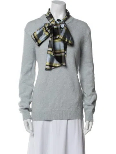 Pre-owned Tory Burch Wool Tie Neck Sweater In Blue