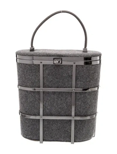 Pre-owned Tory Burch Wool Top Handle Bag In Gray