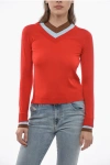 TORY BURCH WOOL TRIPLE-LAYERED SWEATER WITH V-NECKLINE
