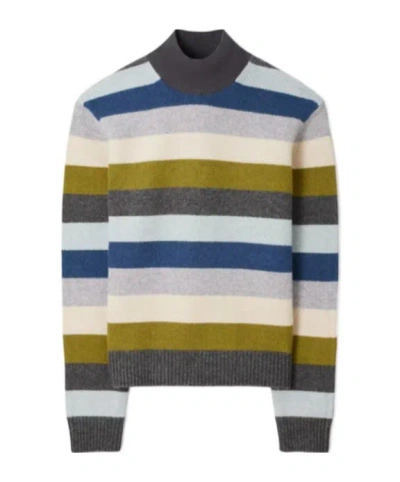 Tory Burch Wool Turtleneck Sweater In Graphite Polychromatic Stripe