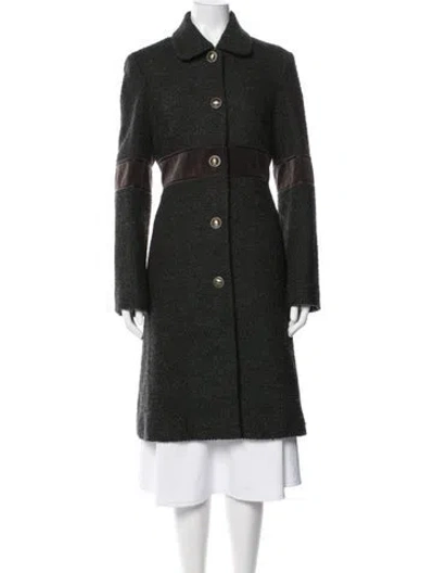 Pre-owned Tory Burch Wool Tweed Pattern Coat In Grey