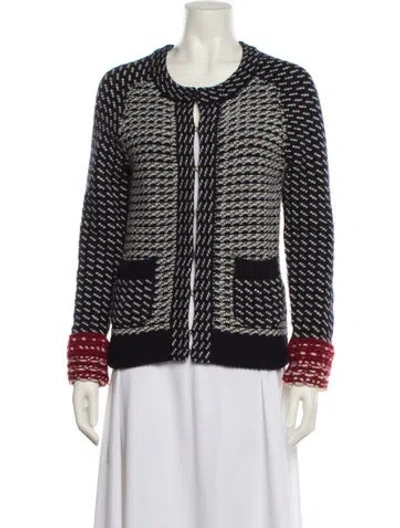 Pre-owned Tory Burch Wool Tweed Pattern Evening Jacket In Black