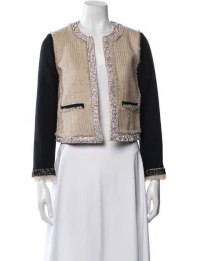 Pre-owned Tory Burch Wool Tweed Pattern Jacket In Black