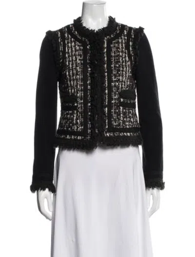 Pre-owned Tory Burch Wool Tweed Pattern Jacket In Black