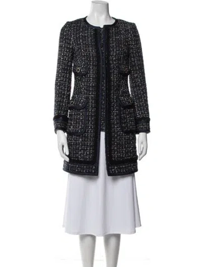 Pre-owned Tory Burch Wool Tweed Pattern Jacket In Blue