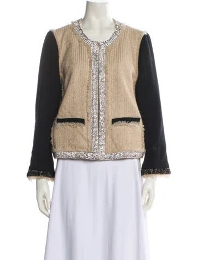 Pre-owned Tory Burch Wool Tweed Pattern Jacket In Neutral