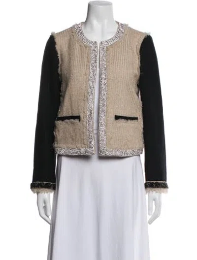 Pre-owned Tory Burch Wool Tweed Pattern Jacket In Neutrals