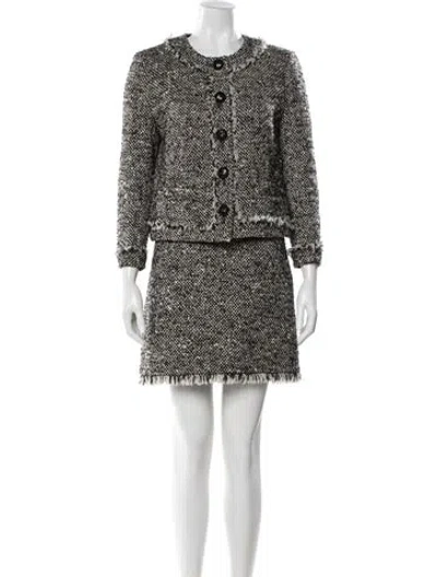 Pre-owned Tory Burch Wool Tweed Pattern Skirt Set In Blue