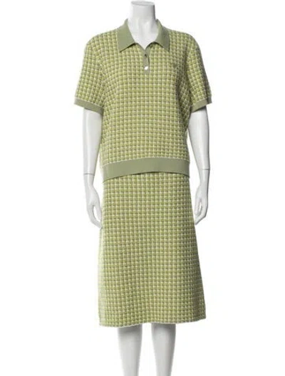 Pre-owned Tory Burch Wool Tweed Pattern Skirt Set In Green