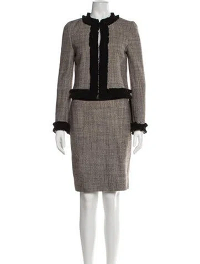 Pre-owned Tory Burch Wool Tweed Pattern Skirt Suit In Brown