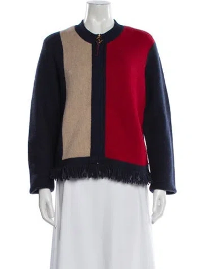 Pre-owned Tory Burch Wool Tweed Pattern Sweater In Blue