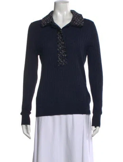 Pre-owned Tory Burch Wool Tweed Pattern Sweater In Blue