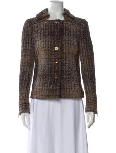 Pre-owned Tory Burch Wool Tweed Pattern Sweater In Brown