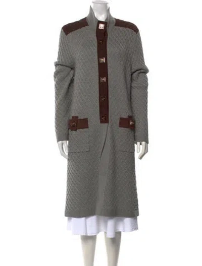 Pre-owned Tory Burch Wool Tweed Pattern Sweater In Grey