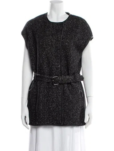 Pre-owned Tory Burch Wool Tweed Pattern Vest In Black