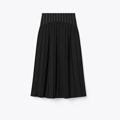 Tory Burch Wool Twill Pleated Skirt In Black