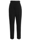 Tory Burch High Waist Wool Twill Trousers With Pleats In Nero