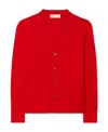 Tory Burch Wool V-neck Button Knitted Cardigan In Red