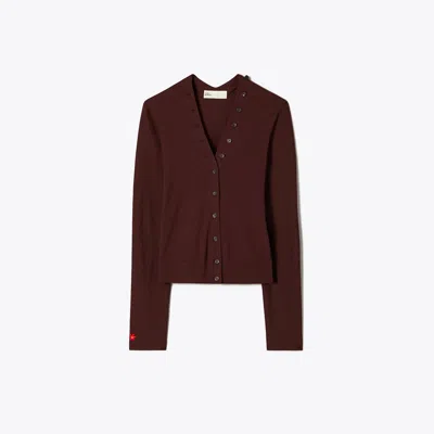Tory Burch Wool V-neck Cardigan In Brown