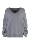 Tory Burch Essential V-neck Wool Sweater In Gray