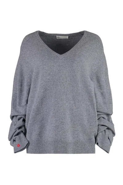 Tory Burch Wool V-neck Sweater In Grey